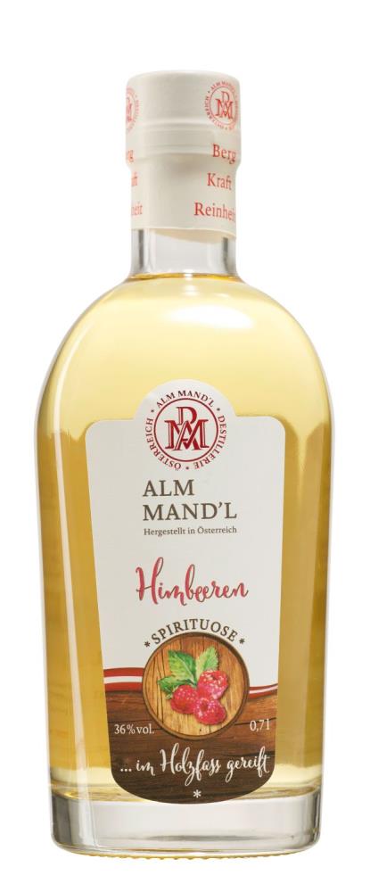 Alm Mandl Himbeeren Spirituose im Holzfass gereift 36% 0,7l