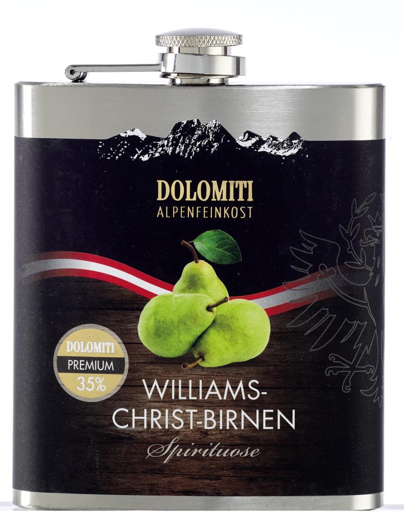 Dolomiti Williams Christ Birnen Spirituose 35% Flachmann 0,2l