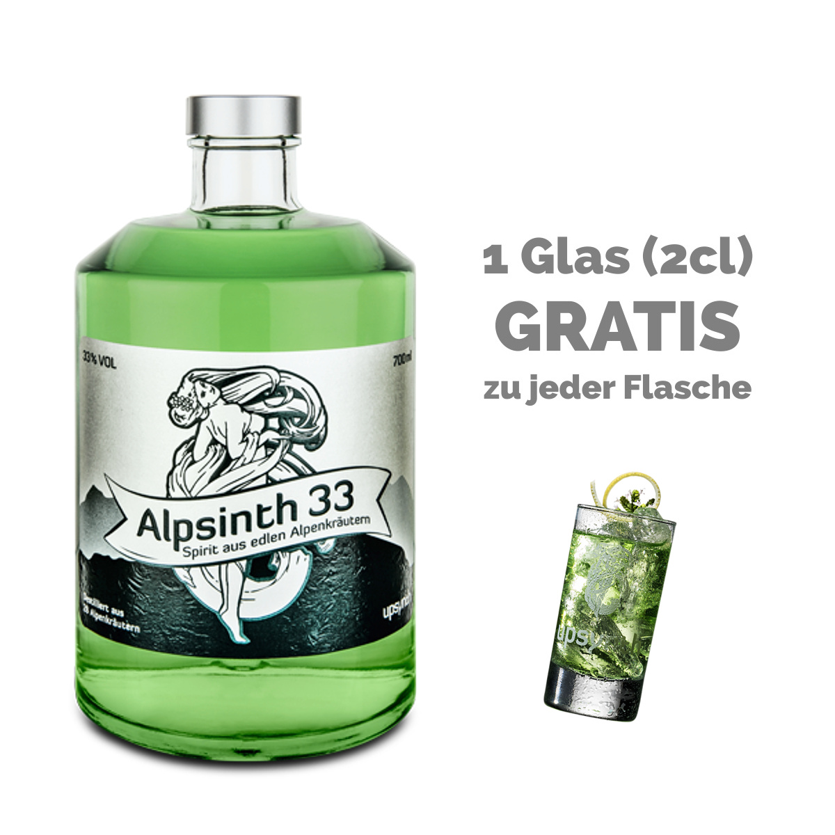 Upsynth Alpsinth Kräuter Spirituose 33% - EINWEG