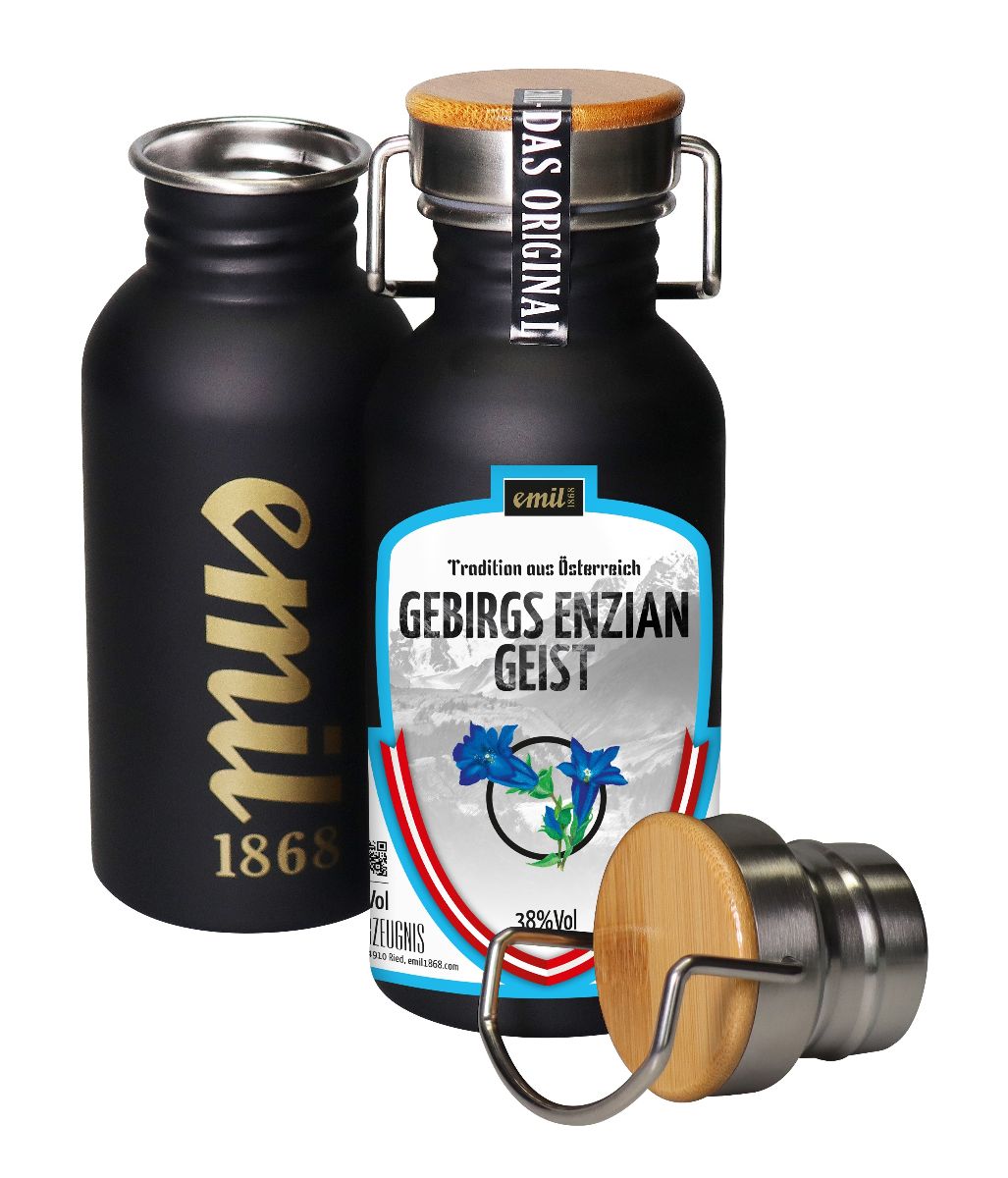 Emil Gebirgs Enzian Geist 38% 0,5l Edelstahl Kanne
