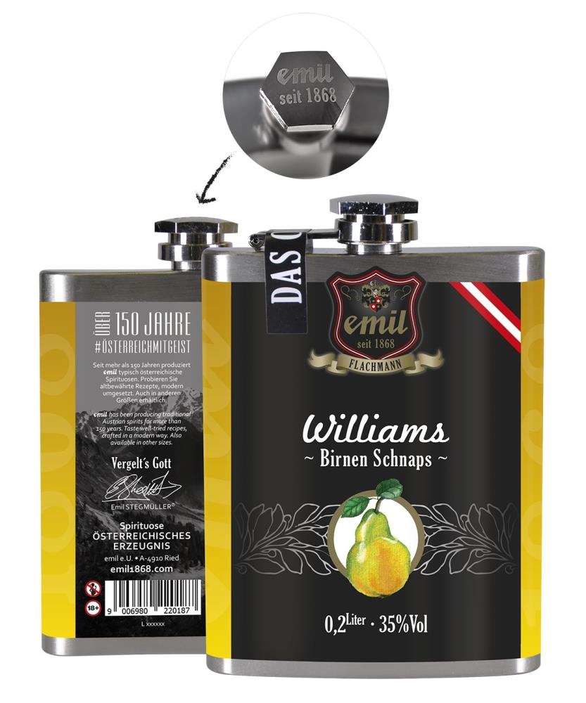 emil-Flachmann Williams Birnen Schnaps 35% vol. 0,2l - EINWEG