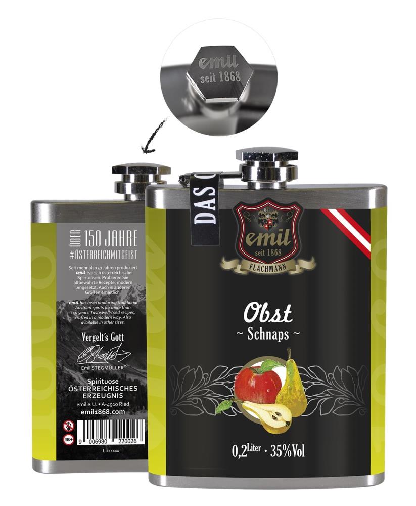 emil-Flachmann Obst Schnaps 35% vol. 0,2l - EINWEG