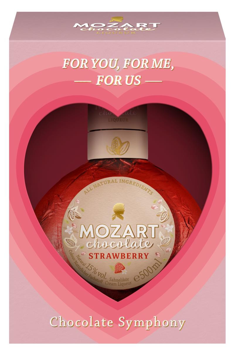 Mozart White Chocolate Cream Strawberry 0,5l im Herz Geschenkkarton - EINWEG