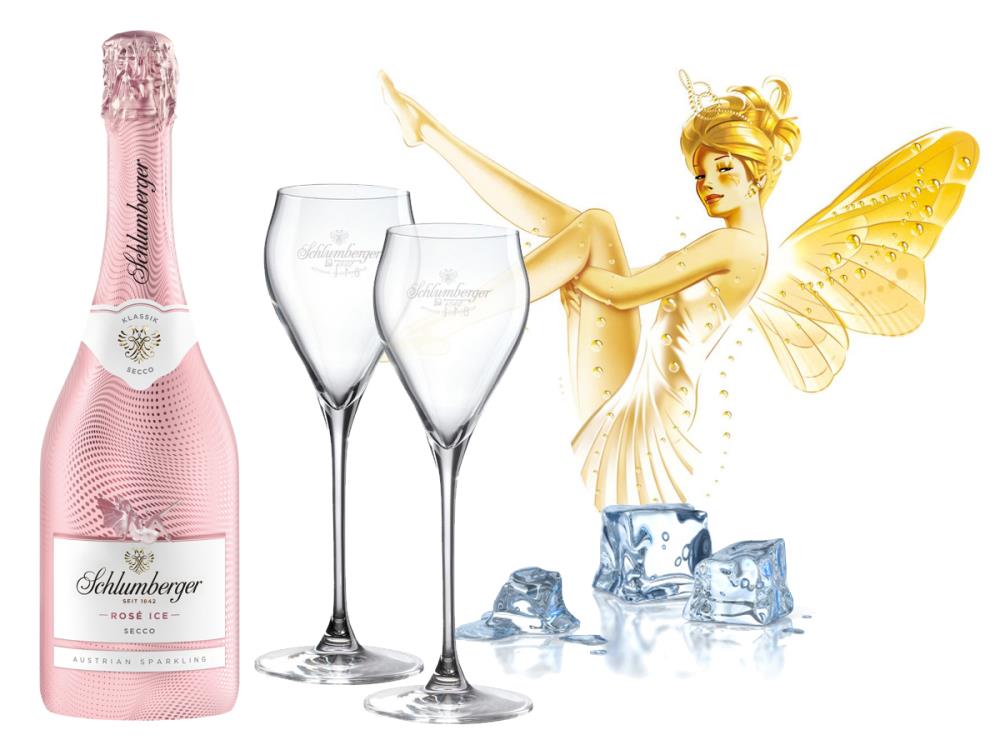 6x Schlumberger Rose Ice Secco 0,75l + 6x EXKLUSIV Sekt Gläser - EINWEG