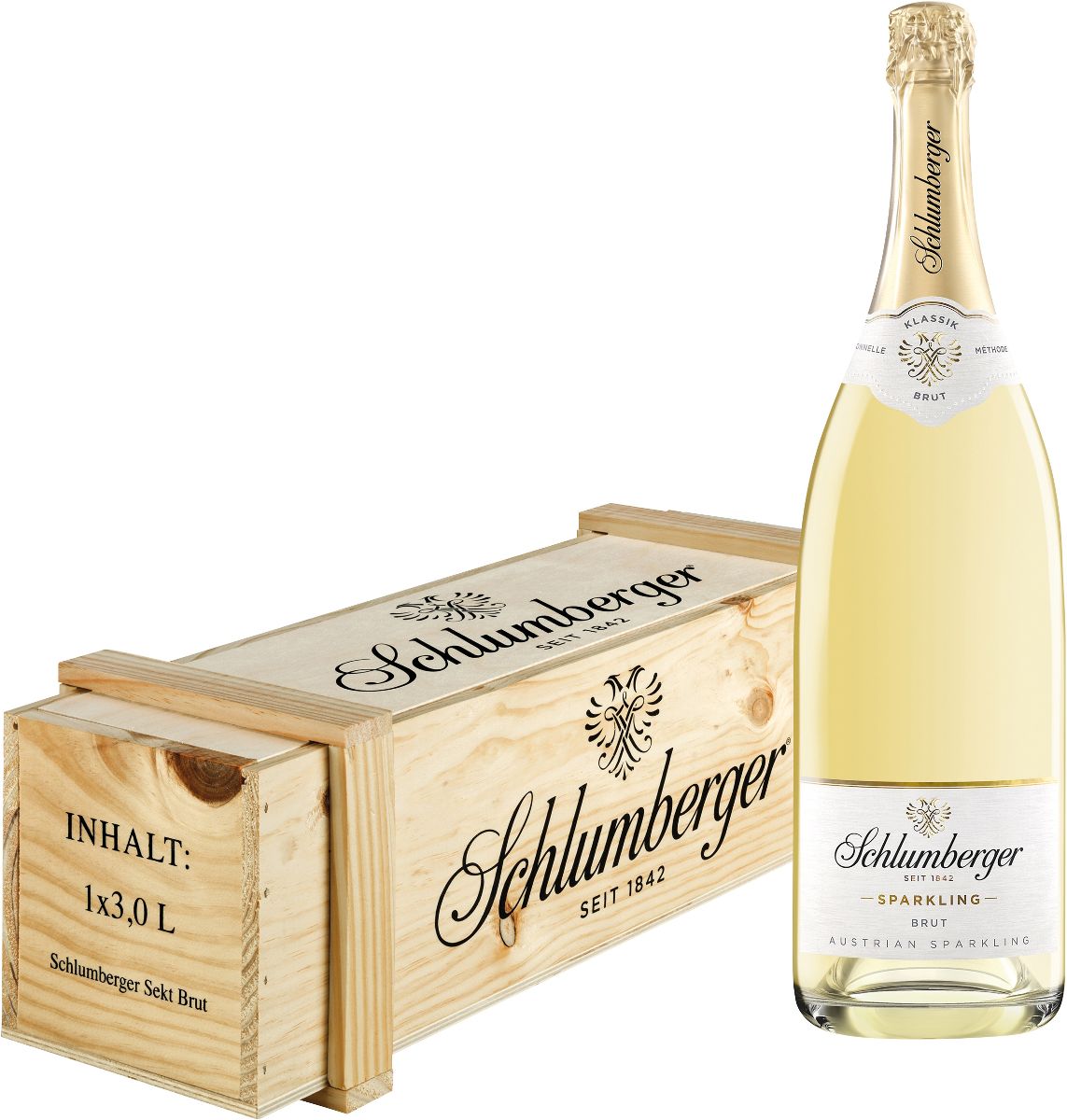 Schlumberger Sparkling Brut Doppelmagnum 3,0l in der Holzkiste - EINWEG