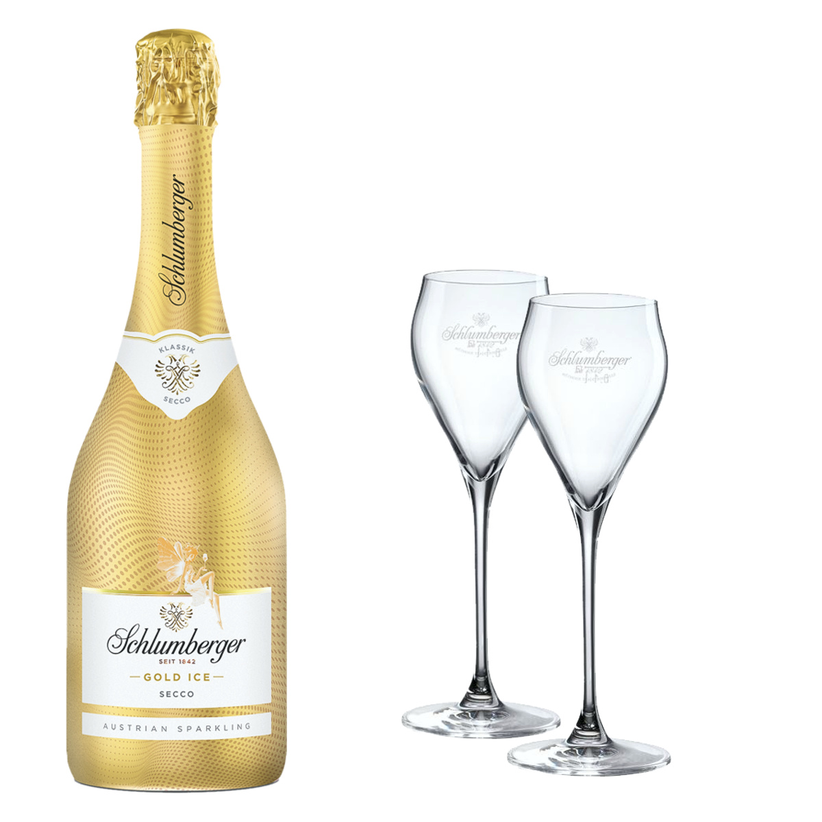 6x Schlumberger Gold Secco 0,75l + 6x EXKLUSIV Sekt Gläser