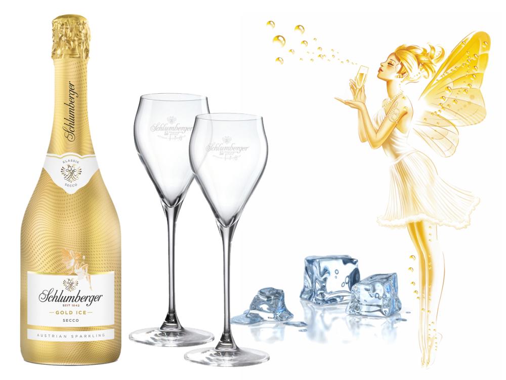 6x Schlumberger Gold Secco 0,75l + 6x EXKLUSIV Sekt Gläser