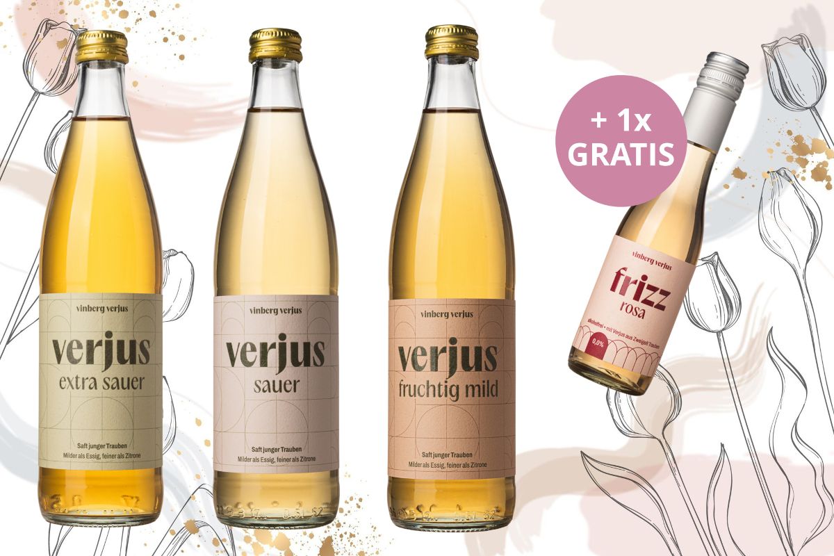 Verjus 3er pur Paket + Verjus Rosa Frizz Piccolo GRATIS - EINWEG