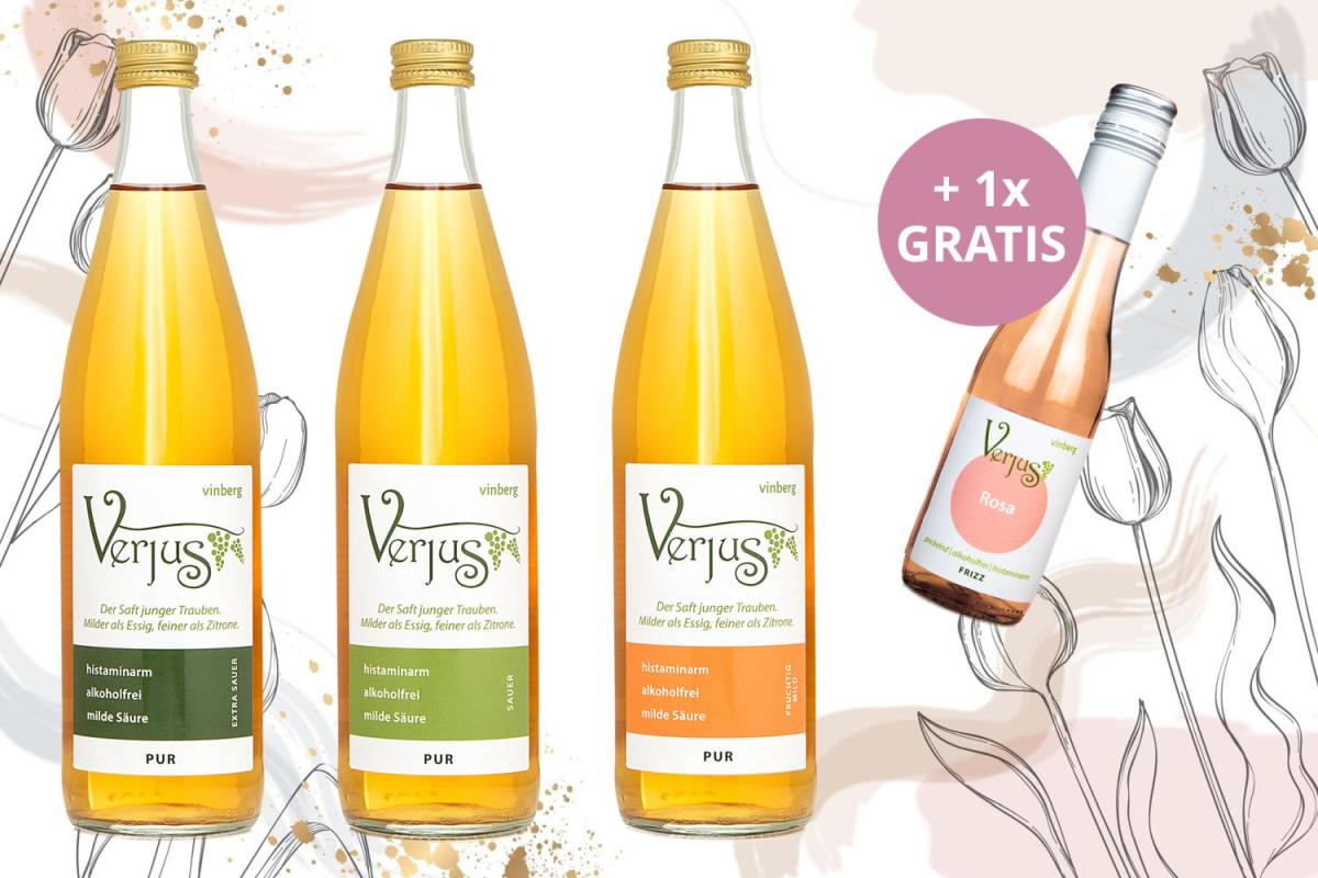 Verjus 3er pur Paket + Verjus Rosa Frizz Piccolo GRATIS - EINWEG