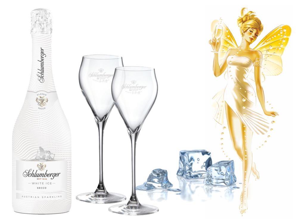 6x Schlumberger White Ice Secco 0,75l + 6x EXKLUSIV Sekt Gläser - EINWEG